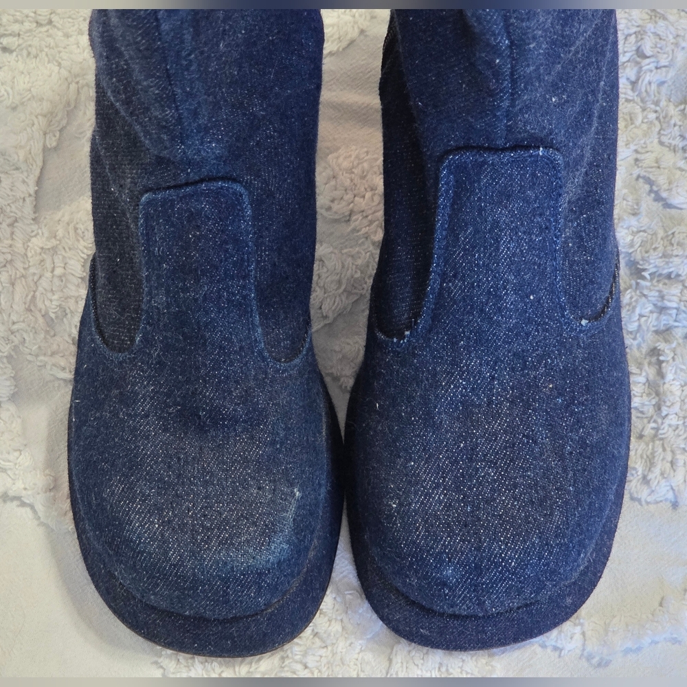 🪩 VTG Denim Floral Le Chateau Platform Boots 70s Disco Y2K Mismatched Sz 8/7 - Picture 16 of 16